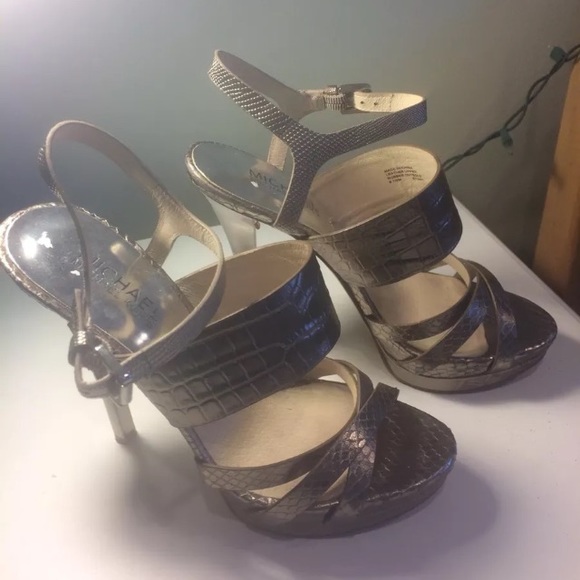 Michael Kors Platform Shoes Silver Sz6.5M 5" Heels - Picture 1 of 8